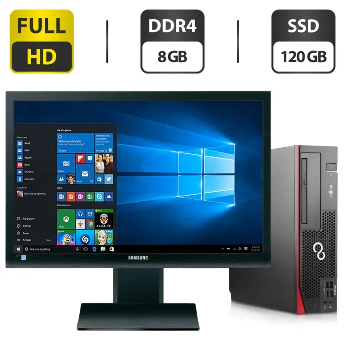 Комплект ПК: Fujitsu Esprimo D756 E85 SFF / Intel Core i5-6500 (4 ядра по 3.2 - 3.6 GHz) / 8 GB DDR4 / 120 GB SSD / Intel HD Graphics 530 / DVD-ROM + Монитор Б-класс Samsung SyncMaster S22A450BW / 22" (1680x1050) TN / VGA, DVI б/в - зображення 1