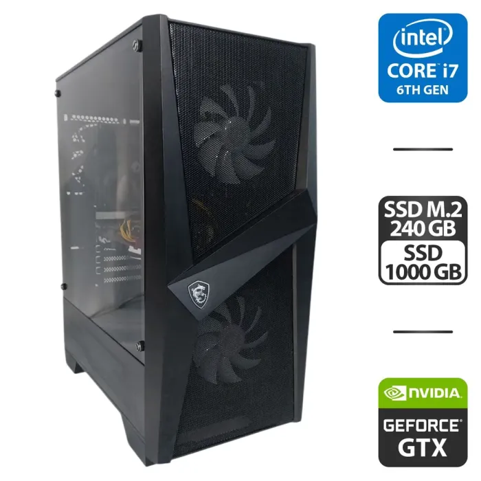 Ігровий ПК MSI MAG Forge 100M Black Tower / Intel Core i7-6700 (4 (8) ядер 3.4 - 4.0 ГГц) / 16 ГБ DDR4 / 240 ГБ SSD M.2 + 1000 ГБ SSD / nVidia GeForce GTX 1060, 3 ГБ GDDR5, 192-bit / 600 Вт б/в - зображення 1