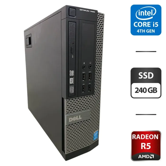 Комп'ютер Dell OptiPlex 7020 SFF / Intel Core i5-4590 (4 ядра по 3.3 - 3.7 GHz) / 8 GB DDR3 / 240 GB SSD / AMD Radeon R5 240, 1 GB GDDR3, 64-bit / DVD-ROM б/в - зображення 1