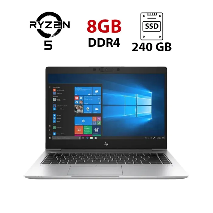 Ультрабук HP EliteBook 745 G6 / 14" (1920x1080) IPS / AMD Ryzen 5 Pro 3500U (4 (8) ядра по 2.1 - 3.7 GHz) / 8 GB DDR4 / 240 GB SSD / AMD Radeon RX Vega 8 Graphics / WebCam / HDMI б/в - зображення 1