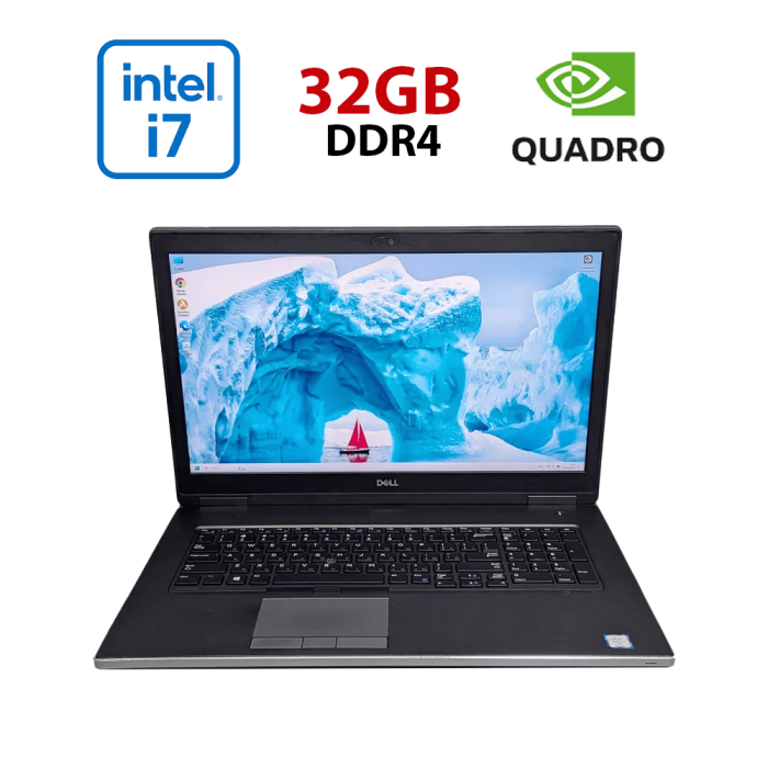 Мобільна робоча станція Dell Precision 7740 / 17,3" (1920x1080) IPS / Intel Core i7-9750H (6 (12) ядер по 2,6 - 4,5 ГГц) / 32 ГБ DDR4 / 256 ГБ SSD + 256 ГБ SSD / nVidia Quadro RTX 4000, 8 ГБ GDDR6, 256-біт / WebCam б/в - изображение 1