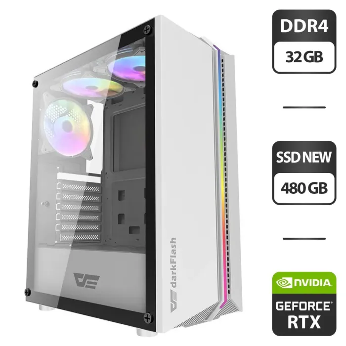 Ігровий ПК DarkFlash DK151 Tower NEW / Intel Xeon E5-2697 v3 (14 (28) ядер по 2.6 - 3.6 GHz) / 32 GB DDR4 / 480 GB SSD NEW / nVidia GeForce RTX 3070, 8 GB GDDR6, 256-bit / HDMI / 600W б/в - зображення 1