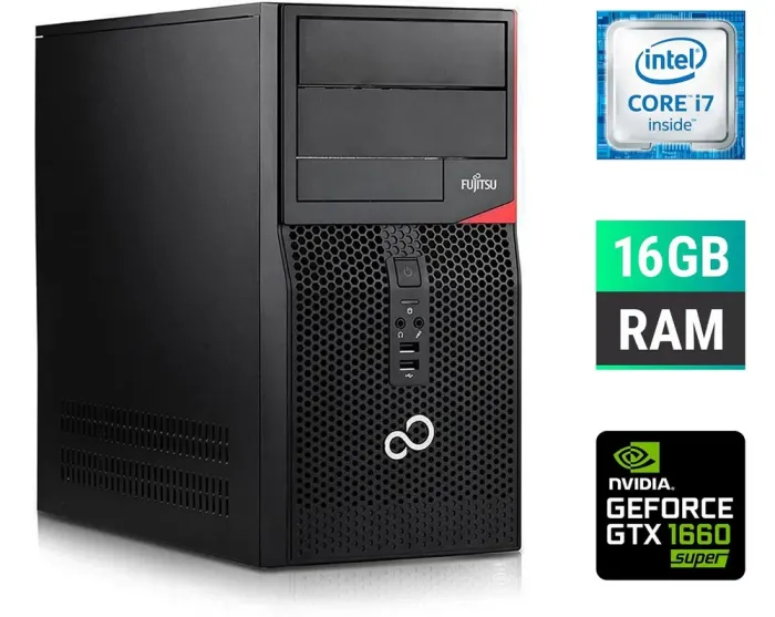 Ігровий ПК Fujitsu Tower Gaming PC / Intel Core i7-6700 (4 (8) ядер 3,4 - 4,0 ГГц) / 16 ГБ DDR4 / 250 ГБ SSD + 1000 ГБ HDD / nVidia GeForce GTX 1660 Super, 6 ГБ GDDR6, 192-bit б/в - зображення 1