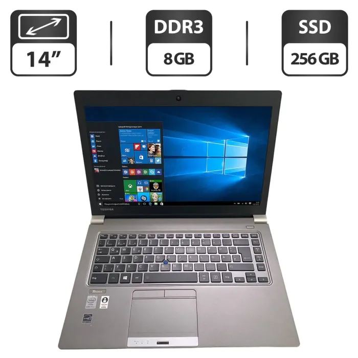 Ноутбук Toshiba Tecra Z40-A-182 / 14" (1600x900) TN / Intel Core i7-4600U (2 (4) ядра по 2.1 - 3.3 GHz) / 8 GB DDR3 / 256 GB SSD / Intel HD Graphics 4400 / WebCam / VGA б/в - зображення 1