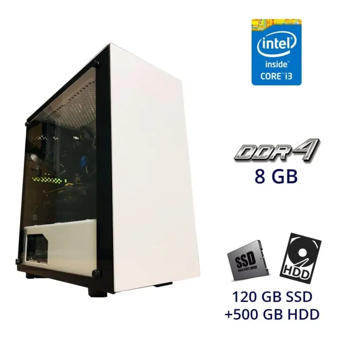 Ігровий ПК Nexus M Wite Tower / Intel Core i3-10100F (4 (8) ядра по 3.6 - 4.3 GHz) / 8 GB DDR4 / 120 GB SSD+500 GB HDD / nVidia GeForce GTX 1060, 3 GB GDDR5, 129-bit / 430W б/в - зображення 1