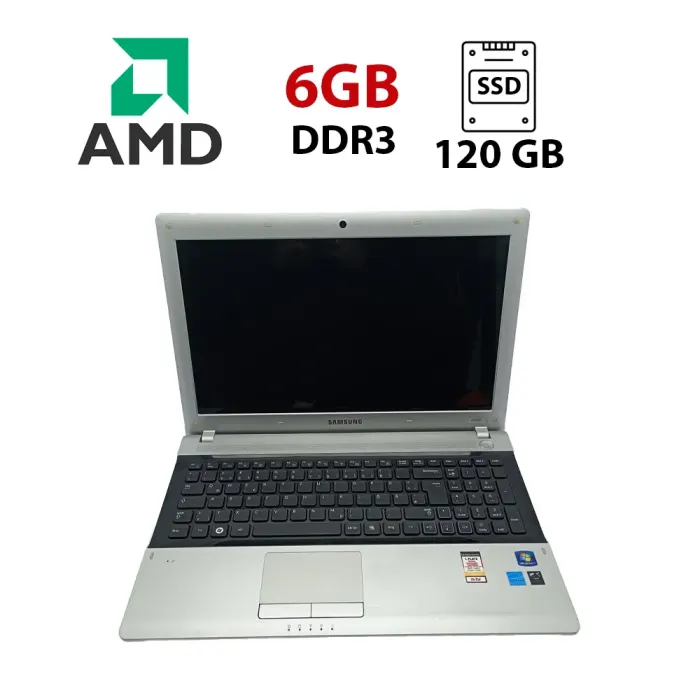 Ноутбук Samsung RV515 / 15.6" (1366x768) TN / AMD E-450 (2 ядра по 1.65 GHz) / 6 GB DDR3 / 120 GB SSD / AMD Radeon HD6320 / WebCam б/в - зображення 1