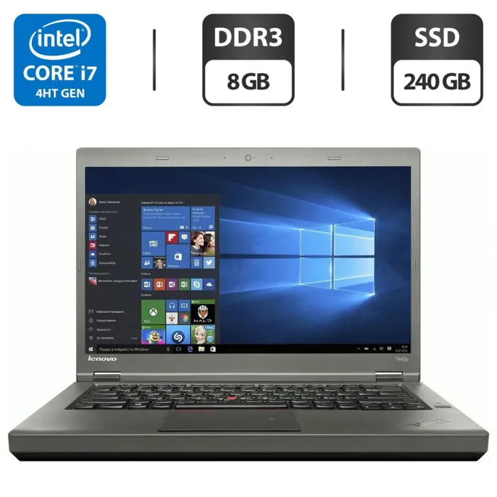 Ноутбук Б-клас Lenovo ThinkPad T440p / 14" (1920x1080) TN / Intel Core i7-4600M (2 (4) ядра по 2.9 - 3.6 GHz) / 8 GB DDR3 / 240 GB SSD / Intel HD Graphics 4600 / VGA б/в - зображення 1