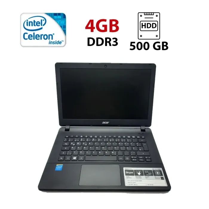Ноутбук Б-клас Acer e13 / 13.3" (1366x768) TN / Intel Celeron N2840 (2 ядра по 2.16 - 2.58 GHz) / 4 GB DDR3 / 500 GB HDD / Intel HD Graphics / WebCam б/в - зображення 1