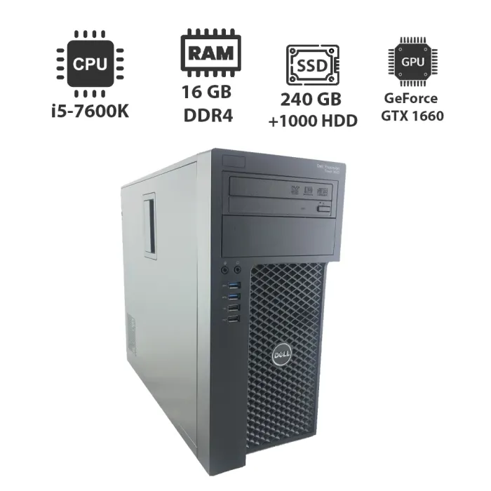Ігровий ПК Dell Precision 3620 Tower / Intel Core i5-7600K (4 (4) ядра 3,8 - 4,2 ГГц) / 16 ГБ DDR4 / 240 ГБ SSD + 1000 ГБ HDD / nVidia GeForce GTX 1660, 6 ГБ GDDR5, 192-bit / DVI, DP, HDMI б/в - зображення 1