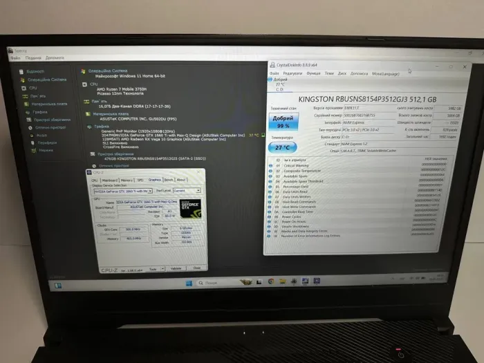 Ігровий ноутбук Б-клас Asus ROG Zephyrus GA502DU / 15.6" (1920x1080) IPS / AMD Ryzen 7 3750H (4 (8) ядра по 2.3 - 4.0 GHz) / 16 GB DDR4 / 512 GB SSD / GeForce GTX 1660 Ti Max-Q, 6 GB GDDR6, 192-bit б/в - зображення 6