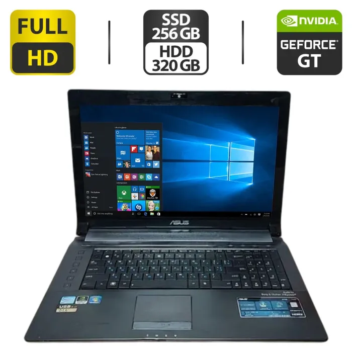 Ноутбук Asus N73S / 17.3" (1920x1080) TN / Intel Core i7-2630QM (4 (8) ядра по 2.0 - 2.9 GHz) / 8 GB DDR3 / 256 GB SSD + 320 GB HDD / nVidia GeForce GT 630M, 2 GB GDDR3, 128-bit / WebCam б/в - зображення 1