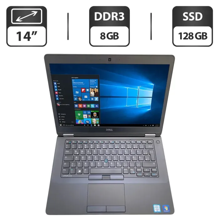 Ультрабук Dell Latitude E5470 / 14" (1366x768) TN / Intel Core i5-6300U (2 (4) ядра по 2.4 - 3.0 GHz) / 8 GB DDR4 / 128 GB SSD / Intel HD Graphics 520 / WebCam б/в - зображення 1