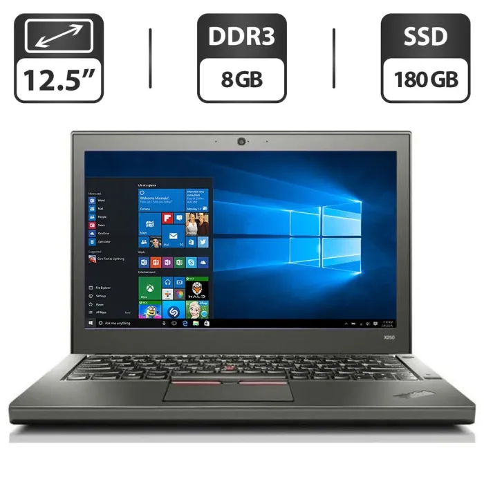 Нетбук Б-клас Lenovo ThinkPad X250 / 12.5" (1366x768) TN / Intel Core i5-5300U (2 (4) ядра по 2.3 - 2.9 GHz) / 8 GB DDR3 / 180 GB SSD / Intel HD Graphics 5500 / WebCam б/в - зображення 1