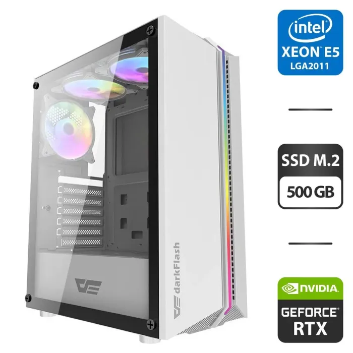 Ігровий ПК DarkFlash DK151 Tower / Intel Xeon E5-2697 v3 (14 (28) ядер по 2.6 - 3.6 GHz) / 32 GB DDR4 / 500 GB SSD M.2 / nVidia GeForce RTX 3070, 8 GB GDDR6, 256-bit / 600W б/в - зображення 1