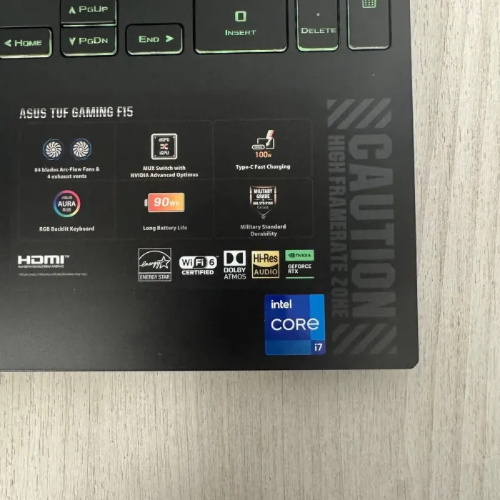 Ігровий ноутбук Asus TUF F15 FX507ZV / 15,6" (1920x1080) IPS / Intel Core i7-12700H (14 (20) ядер по 3,5 - 4,7 ГГц) / 16 ГБ DDR4 / 512 ГБ SSD / nVidia GeForce RTX 4060, 8 ГБ GDDR6, 128-біт / WebCam б/в - изображение 3