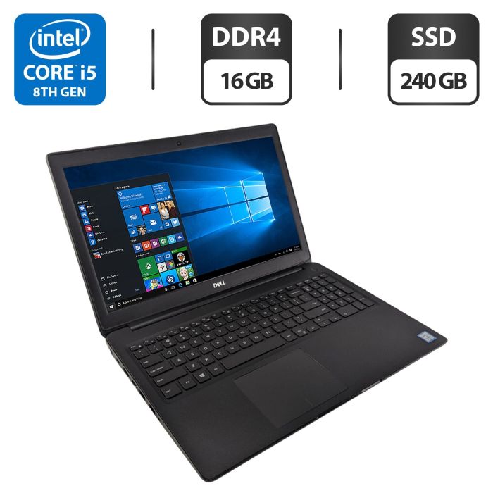 Ноутбук Dell Latitude 3500 / 15.6" (1920x1080) TN / Intel Core i5-8265U (4 (8) ядра по 1.6 - 3.9 GHz) / 16 GB DDR4 / 240 GB SSD / Intel UHD Graphics 620 / WebCam б/в - зображення 1