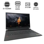 Ігровий ноутбук Dell G15 5510 / 15.6" (1920x1080) IPS / Intel Core i5-10200H (4 (8) ядра по 2.4 - 4.1 GHz) / 16 GB DDR4 / 512 GB SSD / nVidia GeForce RTX 3050, 4 GB GDDR6, 128-bit / WebCam б/в