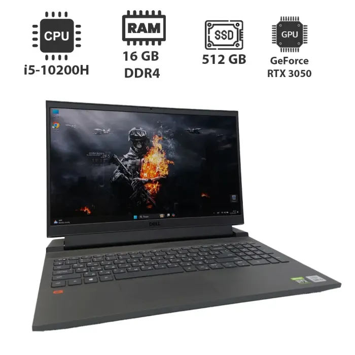 Ігровий ноутбук Dell G15 5510 / 15.6" (1920x1080) IPS / Intel Core i5-10200H (4 (8) ядра по 2.4 - 4.1 GHz) / 16 GB DDR4 / 512 GB SSD / nVidia GeForce RTX 3050, 4 GB GDDR6, 128-bit / WebCam б/в - зображення 1