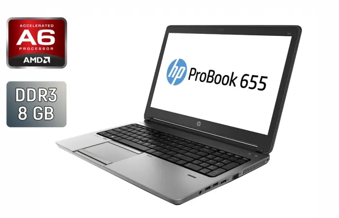 Ноутбук Б-клас HP ProBook 655 G1 / 15.6" (1366x768) TN / AMD A6-5350M (2 ядра по 2.9 - 3.5 GHz) / 8 GB DDR3 / 240 GB SSD / AMD Radeon HD 8450G / WebCam / Fingerprint / Windows 10 б/в - зображення 1