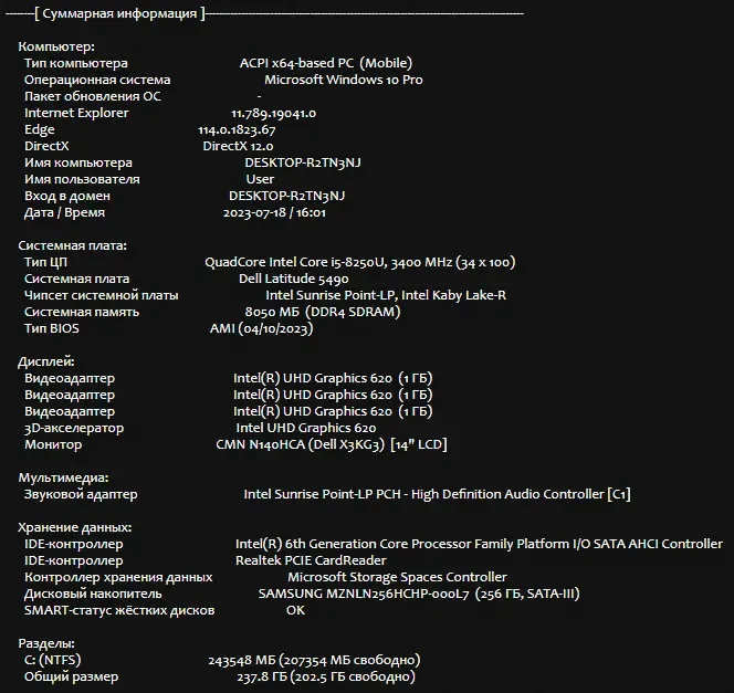 Ноутбук Б-клас Dell Latitude 5490 / 14" (1920x1080) IPS / Intel Core i5-8250U (4 (8) ядра по 1.6 - 3.4 GHz) / 8 GB DDR4 / 256 GB SSD M.2 / Intel UHD Graphics 620 / WebCam / USB 3.1 / HDMI / Windows 10 б/в - зображення 11