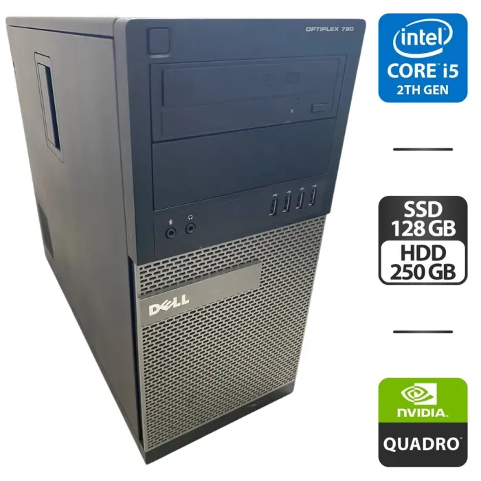 Комп'ютер Dell OptiPlex 790 Tower / Intel Core i5-2500K (4 ядра по 3.3 - 3.7 GHz) / 16 GB DDR3 / 128 GB SSD + 250 GB HDD / nVidia Quadro K600, 1 GB GDDR3, 128-bit / DVD-ROM б/в - зображення 1