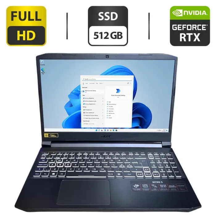 Ігровий ноутбук Acer Nitro 5 AN515-57 / 15.6" (1920x1080) IPS / Intel Core i5-11400H (6 (12) ядер по 2.7 - 4.5 GHz) / 16 GB DDR4 / 512 GB SSD / nVidia GeForce RTX 3060, 6 GB GDDR6, 192-bit / WebCam б/в - зображення 1