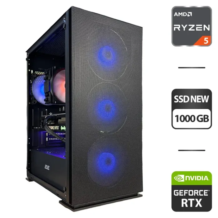 Збірка під замовлення: 2E Gaming Virtus Neo G3301N Tower / AMD Ryzen 5 5600 (6 (12) ядер по 3.5 - 4.4 GHz) / 32 GB DDR4 / 1000 GB SSD / nVidia GeForce RTX 3070 Ti, 8 GB GDDR6X, 256-bit / HDMI / 750W б/в - зображення 1