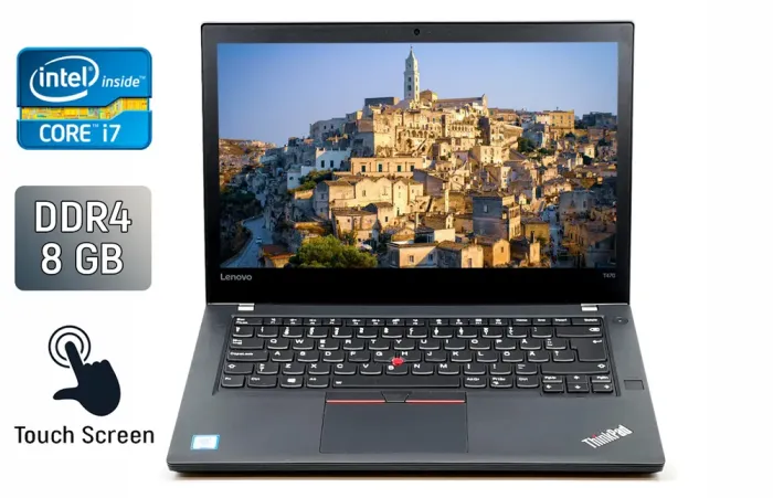 Ультрабук Lenovo ThinkPad T470 / 14" (1920x1080) IPS Touch / Intel Core i7-6500U (2 (4) ядра по 2.5 - 3.1 GHz) / 8 GB DDR4 / 240 GB SSD / Intel HD Graphics 520 / WebCam / TouchID / Windows 10 б/в - зображення 1