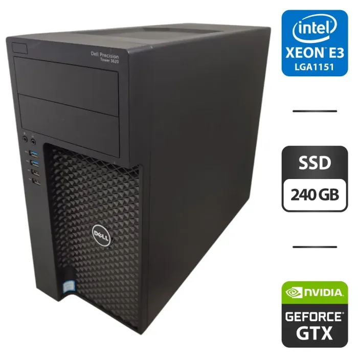Робоча станція Dell Precision T3620 Tower / Intel Xeon E3-1270 v5 (4 (8) ядра по 3.6 - 4.0 GHz) / 16 GB DDR4 / 240 GB SSD / nVidia GeForce GTX 650, 1 GB GDDR5, 128-bit б/в - зображення 1