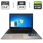 Ноутбук Asus A55V / 15.6" (1366x768) TN / Intel Core i7-3612QM (4 (8) ядра по 2.1 - 3.1 GHz) / 8 GB DDR3 / 240 GB SSD / nVidia GeForce 410M, 1 GB GDDR3, 64-bit / WebCam / DVD-ROM б/в