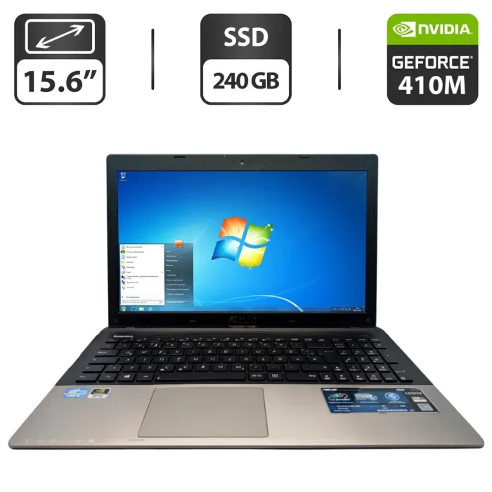 Ноутбук Asus A55V / 15.6" (1366x768) TN / Intel Core i7-3612QM (4 (8) ядра по 2.1 - 3.1 GHz) / 8 GB DDR3 / 240 GB SSD / nVidia GeForce 410M, 1 GB GDDR3, 64-bit / WebCam / DVD-ROM б/в - зображення 1