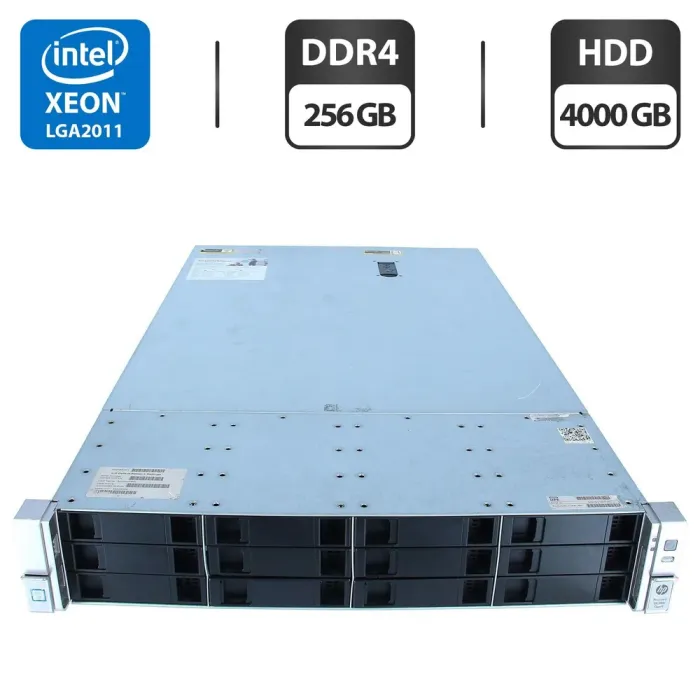 Сервер HP ProLiant DL380 Gen9 (4 LFF) 2U Rack / 2x Intel Xeon E5-2680 v4 (14 (28) ядер по 2,4 - 3,3 ГГц) / 256 ГБ DDR4 / 4000 ГБ HDD (SAS) / RAID HP Smart Array P440ar / 2x 500 Вт б/в - зображення 1