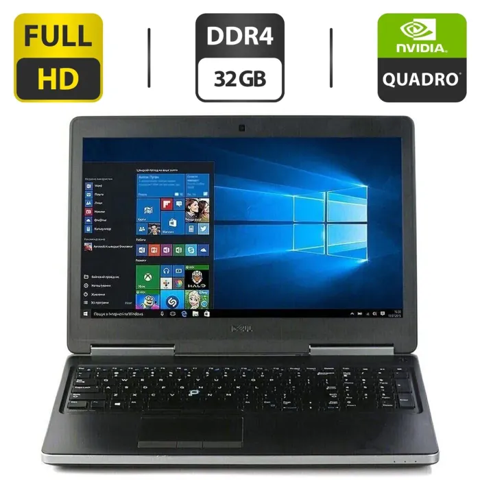 Мобільна робоча станція Dell Precision 7520 / 15,6" (1920x1080) IPS / Intel Xeon E3-1505M v6 (4 (8) ядра по 3.0 - 4.0 GHz) / 32 GB DDR4 / 128 GB SSD + 500 GB SSD / nVidia Quadro M2200, 4 GB GDDR5, 128-bit / WebCam б/в - зображення 1