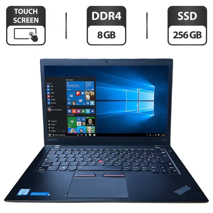 Ноутбук Lenovo ThinkPad T460s / 14" (1920x1080) IPS Touch / Intel Core i5-6300U (2 (4) ядра по 2.4 - 3.0 GHz) / 8 GB DDR4 / 256 GB SSD / Intel HD Graphics 520 / WebCam б/в - зображення 1