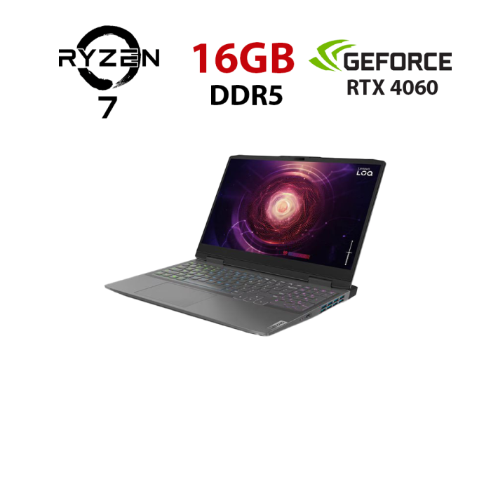 Ігровий ноутбук Lenovo LOQ 15APH8 / 15,6" (1920x1080) IPS / AMD Ryzen 7 7840HS (8 (16) ядер по 3,8 - 5,1 ГГц) / 16 ГБ DDR5 / 960 ГБ SSD / nVidia GeForce RTX 4060, 8 ГБ GDDR6, 128-bit / WebCam б/в - изображение 1
