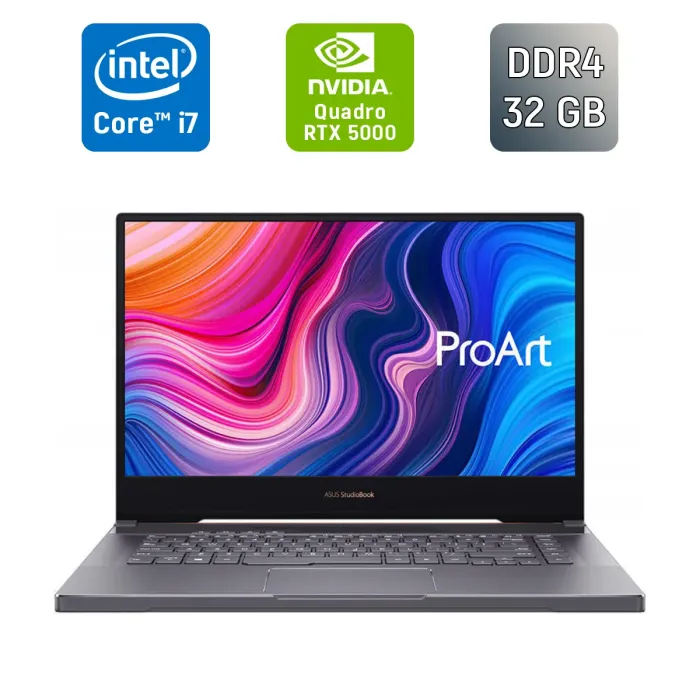 Мобільна робоча станція Asus StudioBook W500G / 15,6" (3840x2160) IPS / Intel Core i7-9750H (6 (12) ядер по 2,6 - 4,5 ГГц) / 32 ГБ DDR4 / 512 ГБ SSD / nVidia Quadro RTX 5000, 16 ГБ GDDR6, 256-біт / HDMI / Windows 10 б/в - зображення 1