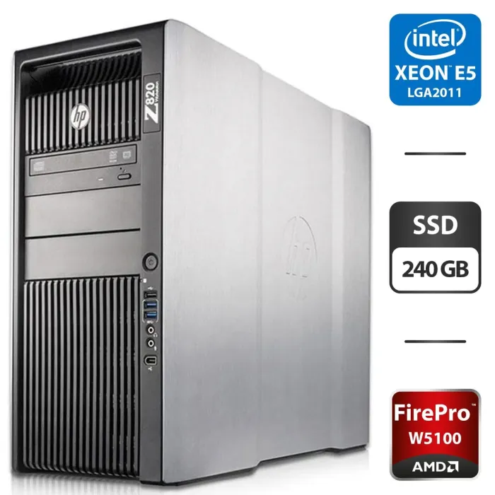 Робоча станція HP Z820 Workstation Tower / 2x Intel Xeon E5-2658 v2 (10 (20) ядер по 2.4 - 3.0 GHz) / 64 GB DDR3 / 240 GB SSD / AMD FirePro W5100, 4 GB GDDR5, 128-bit / DVD-ROM / DisplayPort б/в - зображення 1