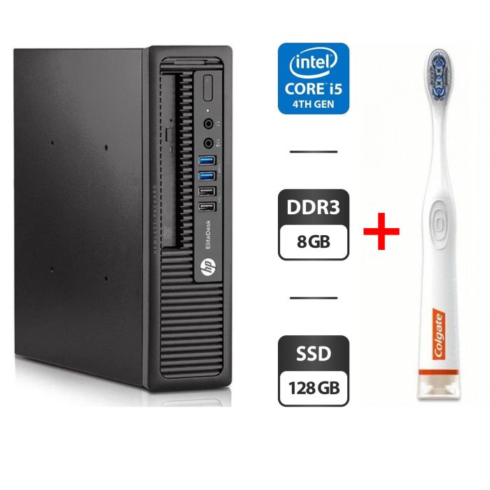 Неттоп HP EliteDesk 800 G1 USFF / Intel Core i5-4690S (4 ядра по 3.2 - 3.9 GHz) / 8 GB DDR3 / 128 GB SSD / Intel HD Graphics 4600 / DVD-ROM б/в + подарунок розумна зубна щітка - зображення 1