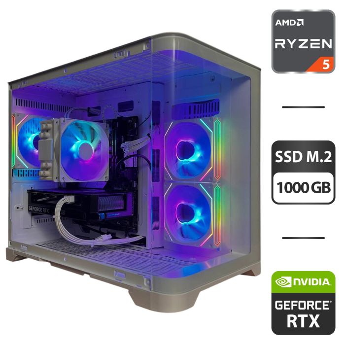 Збірка на замовлення: ігровий ПК GameMax Hype-M White Tower / AMD Ryzen 5 7500F (6 (12) ядер по 3,7 - 5,0 ГГц) / 32 ГБ DDR5 / 1000 ГБ SSD M.2 / nVidia GeForce RTX 5060, 8 ГБ GDDR7, 128-bit / 650 Вт - зображення 1