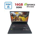 Ігровий ноутбук Acer Nitro 5 / 15.6" (1920x1080) IPS / Intel Core i5-12450H (8 (12) ядер по 3.3 - 4.4 GHz) / 16 GB DDR5 / 512 GB SSD / nVidia GeForce RTX 4050, 6 GB GDDR6, 96-bit / WebCam б/в