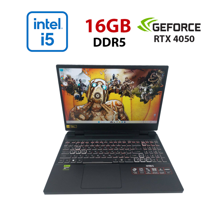 Ігровий ноутбук Acer Nitro 5 / 15.6" (1920x1080) IPS / Intel Core i5-12450H (8 (12) ядер по 3.3 - 4.4 GHz) / 16 GB DDR5 / 512 GB SSD / nVidia GeForce RTX 4050, 6 GB GDDR6, 96-bit / WebCam б/в - изображение 1
