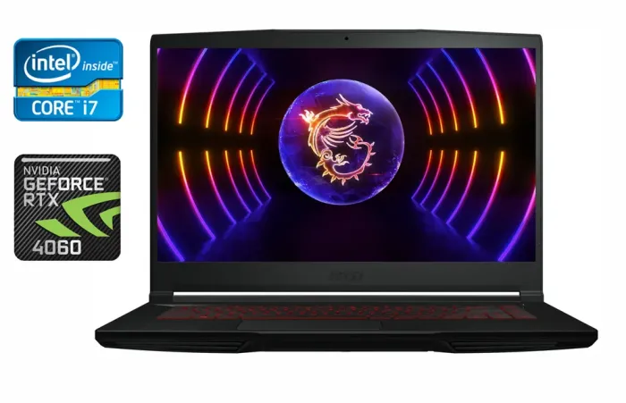 Ігровий ноутбук MSI GF63 12VF / 15.6" (1920x1080) IPS / Intel Core i7-12650H (10 (16) ядер по 3.5 - 4.7 GHz) / 16 GB DDR4 / 512 GB SSD / nVidia GeForce RTX 4060, 8 GB GDDR6, 128-bit / WebCam / Windows 10 б/в - зображення 1