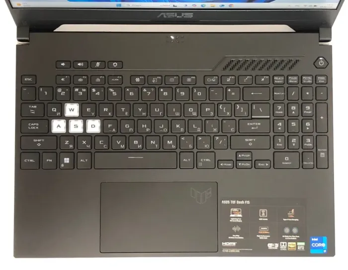 Ігровий ноутбук Asus TUF Dash F15 FX517ZR / 15.6" (1920x1080) IPS / Intel Core i7-12650H (10 (16) ядер по 3.5 - 4.7 GHz) / 16 GB DDR4 / 512 GB SSD / nVidia GeForce RTX 3070, 8 GB GDDR6, 256-bit / WebCam / Win 11 Home + гравіювання б/в - зображення 8