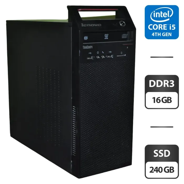 Комп'ютер Lenovo ThinkCentre E73 Tower / Intel Core i5-4570 (2 (4) ядра по 3.2 - 3.6 GHz) / 16 GB DDR3 / 240 GB SSD / Intel HD Graphics 4600 / DVD-ROM б/в - зображення 1