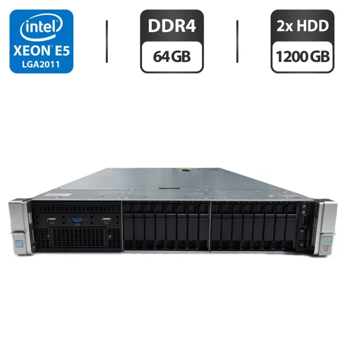 Сервер HP ProLiant DL380 Gen9 (18x 2.5 SFF) 2U Rack / 2x Intel Xeon E5-2667 v3 (8 (16) ядра по 3.2 - 3.6 GHz) / 64 GB DDR4 / 2x 1200 GB HDD (SAS) / RAID HP Smart Array P440ar / 2x 500W б/в - зображення 1