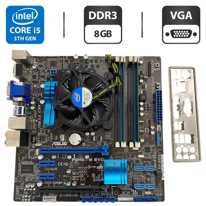 Комплект: материнська плата Asus P8H61-M EVO / Intel Core i5-3470 (4 ядра по 3.2 - 3.6 GHz) / 8 GB DDR3 / Intel HD Graphics 2500 / Socket LGA1155 / Кулер BOX б/в - зображення 1