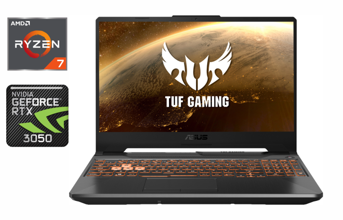 Ігровий ноутбук Asus TUF 506QE / 15.6" (1920x1080) IPS / AMD Ryzen 7 5800H (8 (16) ядер по 3,2 - 4,4 ГГц) / 16 ГБ DDR4 / 1000 ГБ SSD / nVidia GeForce RTX 3050 Ti, 4 ГБ GDDR6, 128-bit / WebCam / Windows 11 б/в - зображення 1