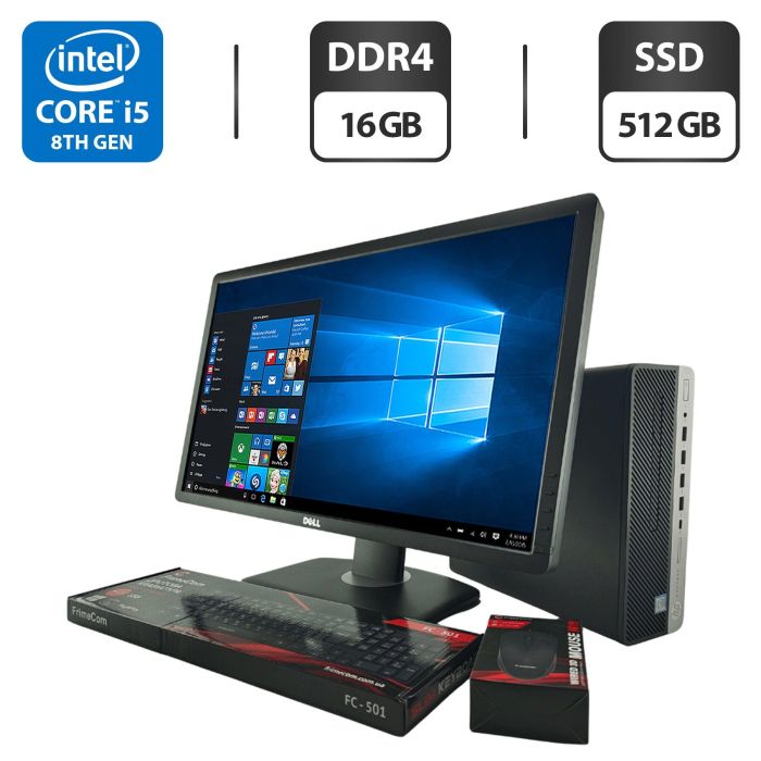 Комплект ПК: комп'ютер HP ProDesk 600 G4 SFF / Intel Core i5-8400 (6 ядер по 2,8 - 4,0 ГГц) / 16 ГБ DDR4 / 512 ГБ SSD / Intel UHD Graphics 630 + Монітор 24" (1920x1080) TN б/в - зображення 1