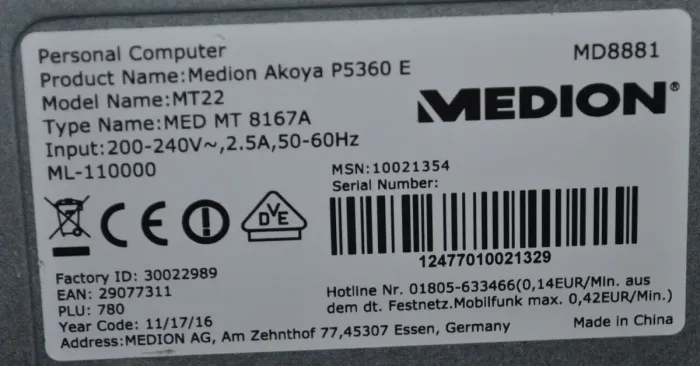 Комп'ютер Medion Akoya P5360 E-MT22 Tower / Intel Core i5-6402P (4 ядра по 2,8 - 3,4 ГГц) / 8 ГБ DDR4 / 128 ГБ SSD / Intel HD Graphics 510 / DVD-ROM / Windows 11 Home б/в - зображення 7
