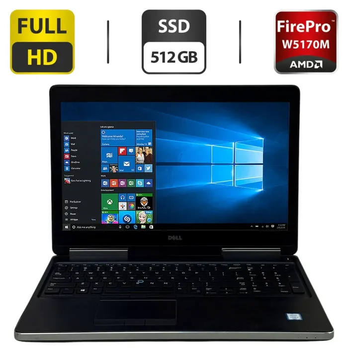 Мобільна робоча станція Dell Precision 7510 / 15,6" (1920x1080) IPS / Intel Core i7-6820HQ (4 (8) ядра по 2,7 - 3,6 ГГц) / 16 ГБ DDR4 / 512 ГБ SSD / AMD FirePro W5170M, 2 ГБ GDDR5, 128-біт / WebCam / Windows 10 Pro б/в - зображення 1